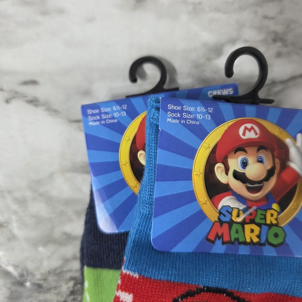 Super Mario Luigi And Mario Crew Socks Nintendo Gaming Socks Shoe Sz 6.5-12 NEW - Picture 3 of 3
